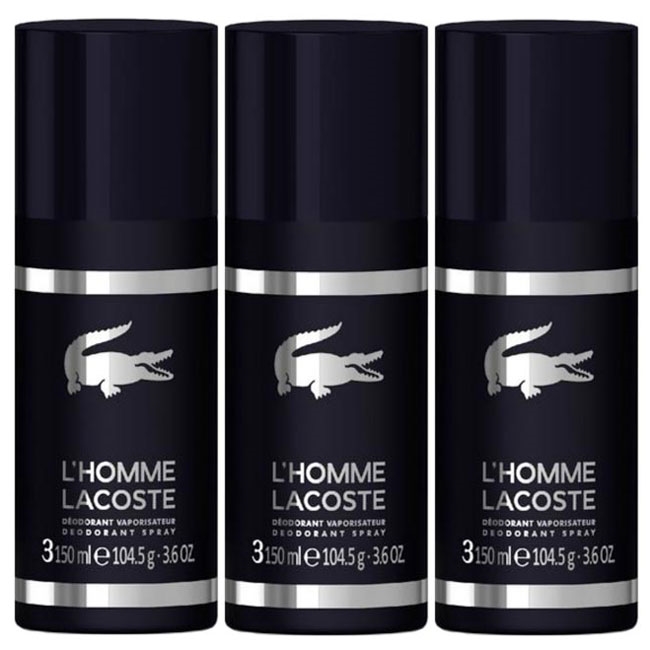 klaver Nøgle Paradoks Lacoste L'Homme Deodorant Spray 150ml x 3 - 0,00 DKK